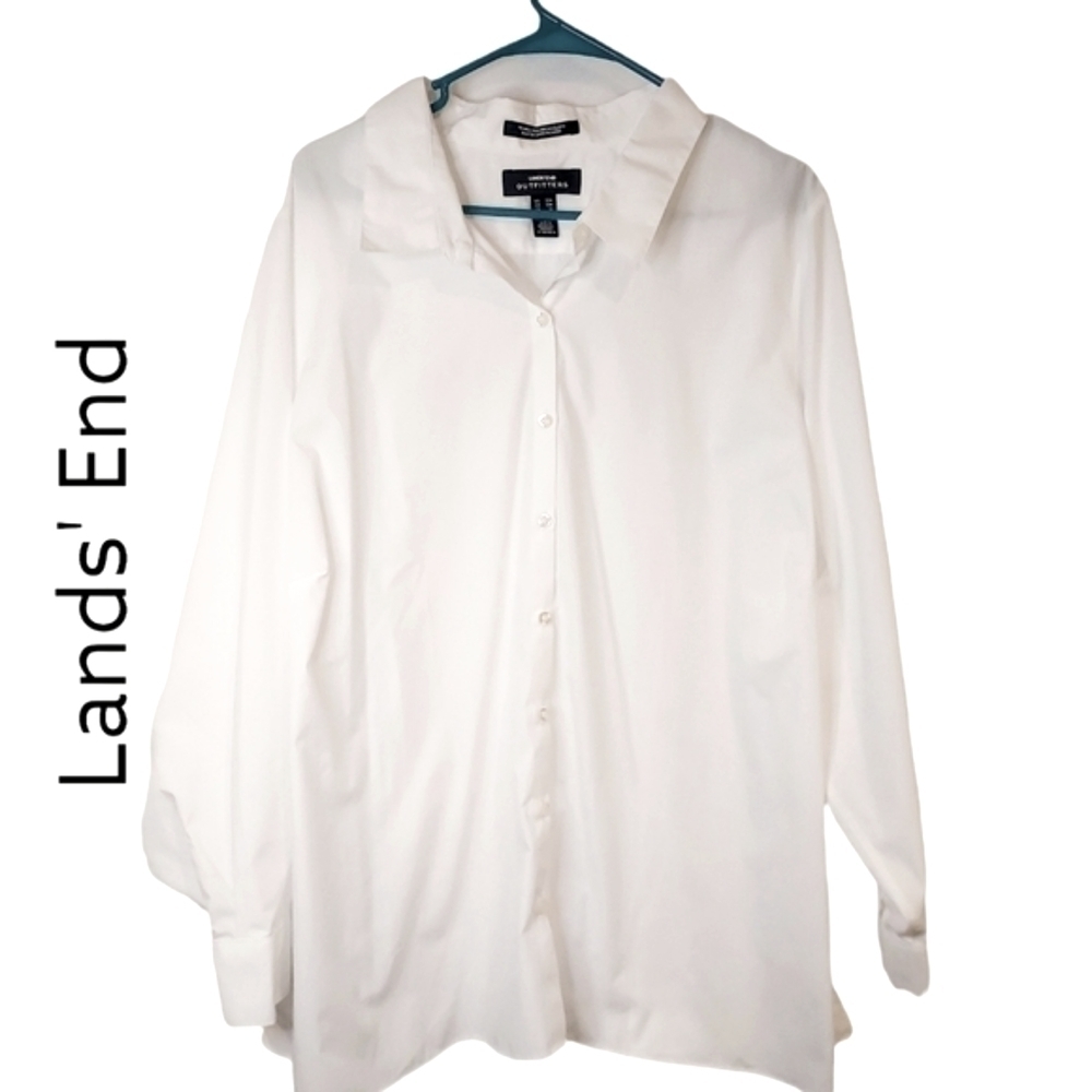 Lands'end Outfitters white shirt top wrinkle free broadcloth sz 32W 4X NWOT